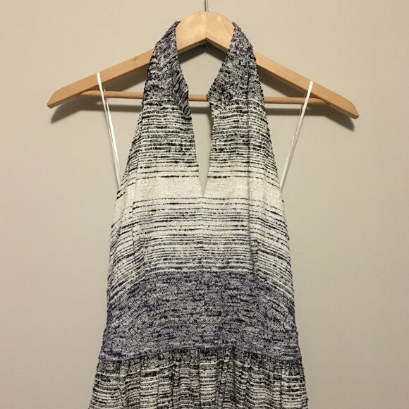 Amy Matto New York Dittered Blue & White Open Back Halter Dress - Picture 3 of 16